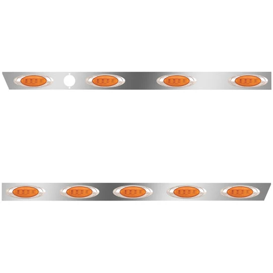 2.5 Inch Stainless Steel Cab Panels W/ 9 Total P1 Amber/Amber LEDs For Peterbilt 386 W/ Rear-Mount Exhaust