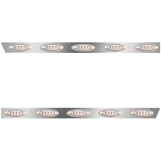 4 Inch Stainless Steel Cab Panels W/ 10 P1 Amber/Clear LEDs For Peterbilt 386 W/ Rear-Mount Exhaust