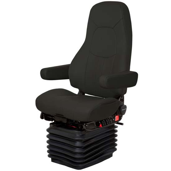 National Admiral High Back Passenger Air Seat Standard Base W/ Swivel, Dual Armrests, Back Cycler, Heat, Bellows - Raven Wing Black Ultraleather