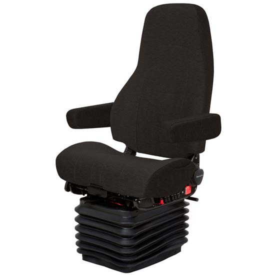 National Admiral Air High Back Seat Standard Base W/ Passenger Swivel, Dual Armrests, Back Cycler, Heat, & Bellows - Black Mordura Cloth