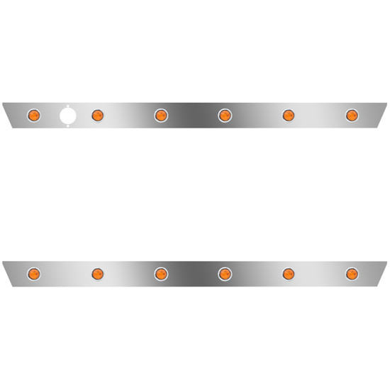 2.5 Inch Stainless Steel Cab Panels W/ 12 - 3/4 Inch Amber/Amber LEDs W/ Hole For Block Heater For Peterbilt 386 W/ Cab-Mount Exhaust