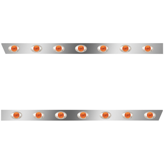 2.5 Inch Stainless Steel Cab Panels W/ 14 P3 Amber/Amber LEDs For Peterbilt 386 W/ Rear-Mount Exhaust