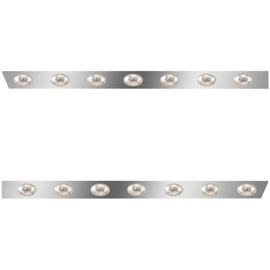 2.5 Inch Stainless Steel Cab Panels W/ 14 P3 Amber/Clear LEDs For Peterbilt 386 W/ Rear-Mount Exhaust