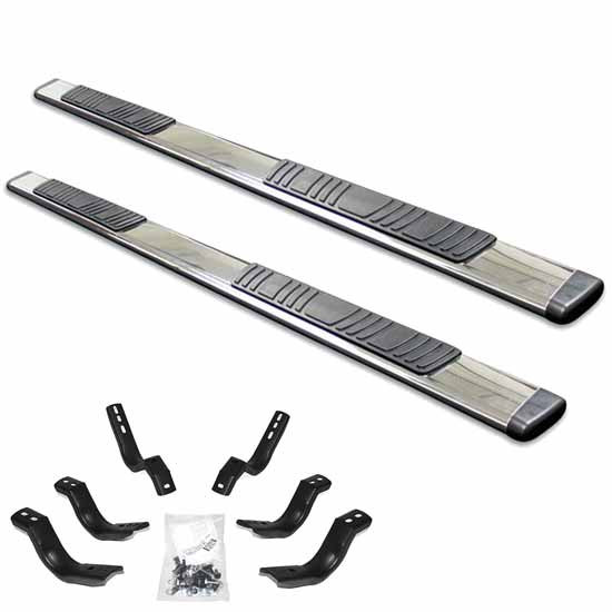 Go Rhino 5 Inch OE Xtreme Polished Stainless Steel Side Step Kit For Dodge Ram 1500, 2500, 3500 Quad Cab 2002-2009