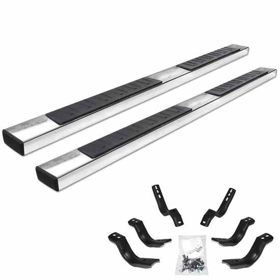 Go Rhino OE Xtreme II 6 Inch Textured Polished Stainless Steel Sidesteps W/ Brackets, Complete Kit For GMC Sierra & Chevrolet Silverado 1500, 2500HD, 3500HD Crew Cab