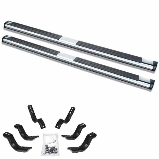 Go Rhino OE Xtreme 6 Inch Textured Polished Stainless Steel Sidesteps W/ Brackets, Complete Kit For GMC Sierra & Chevrolet Silverado 1500, 2500, 3500 Crew Cabs