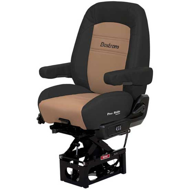 Bostrom Pro Ride Standard Base Mid-Back Seat With Dual Armrests - Black/Tan UltraLeather Bostrom Pro Ride Standard Base Mid-Back Seat With Dual Armrests - Black/Tan UltraLeather