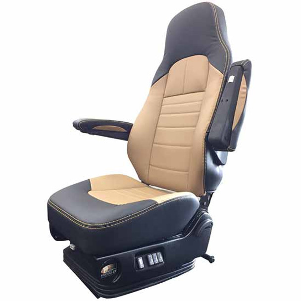 Knoedler Chief Air Tall Back Standard Base Seat For Freightliner - Brown/Tan Genuine Leather W/ Gold Stitch Knoedler Chief Air Tall Back Standard Base Seat For Freightliner - Brown/Tan Genuine Leather W/ Gold Stitch