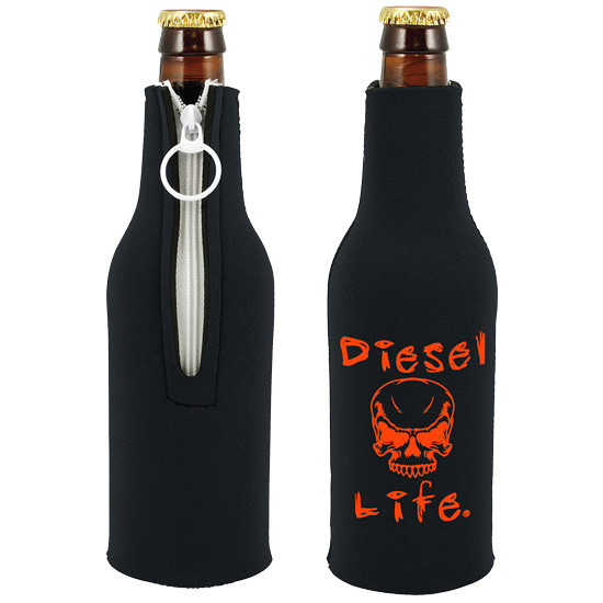 Diesel Life Black & Orange Bottle Koozie With Zip Up Side