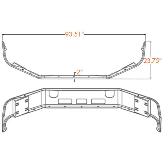 18 Inch Chrome Wrap Around Bumper W/Fog, Step & Tow Holes For Mack CH613 SBA 1994-2004