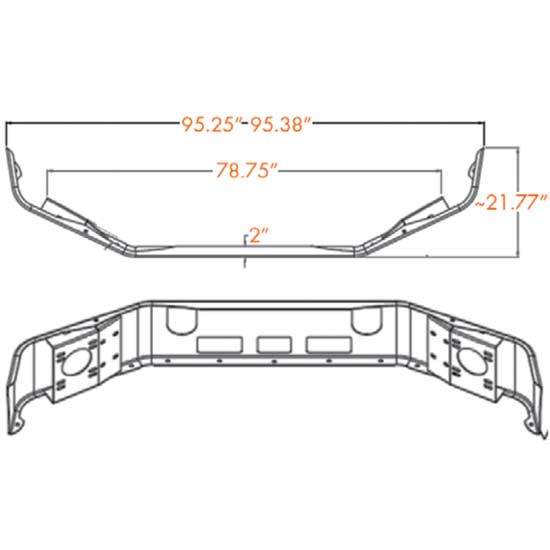 14 Inch Chrome Wrap Around Bumper, 10 Gauge W/ Tow Holes For Mack CH SBA 1988-1993