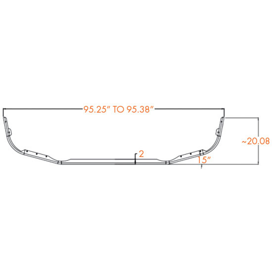 Peterbilt 385 SBA 112 BBC Wrap Around Bumper, 10 Gauge W/ Tow Hole, 12 Inch Chrome