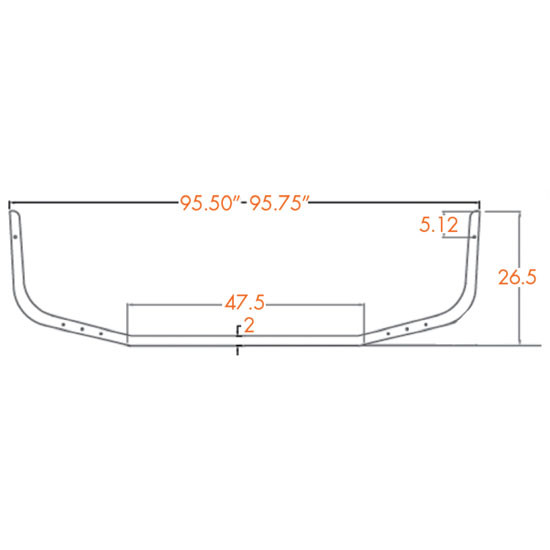 Peterbilt 377 SBA Wrap Around Bumper, 10 Gauge W/ Tow & Square Fog Light Holes, 12 Inch Chrome