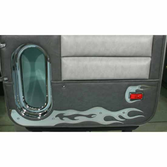 Stainless Steel Flame Cutout Lower Door Kick Panels For Peterbilt 359, 375, 377, 378, 379