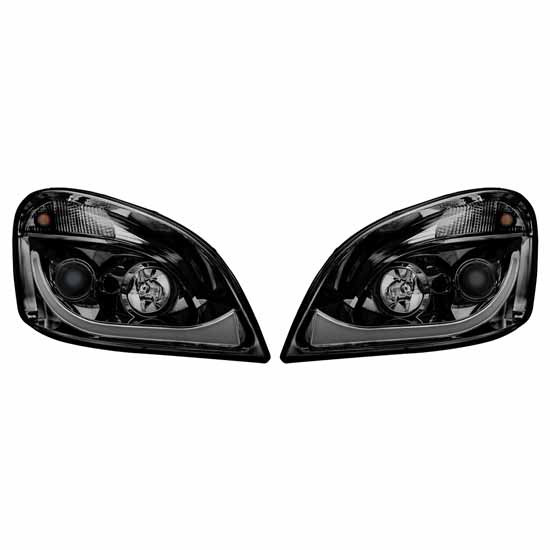 Blackout LED Projection Headlight With White LED Daytime Running Lights For Freightliner Cascadia