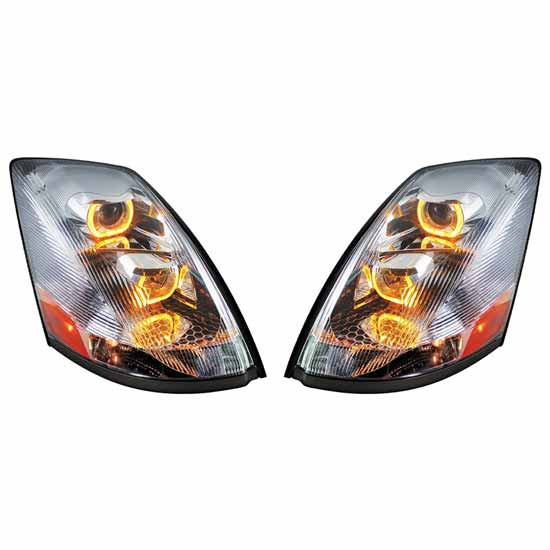 Chrome Projection Headlight With LED Light Bar For Volvo VNL Gen II