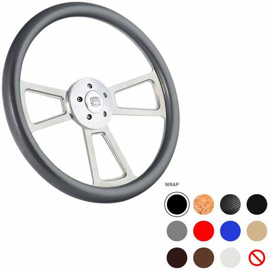 18 Inch Polished Billet Vinyl Half Wrap Muscle Steering Wheel Kit