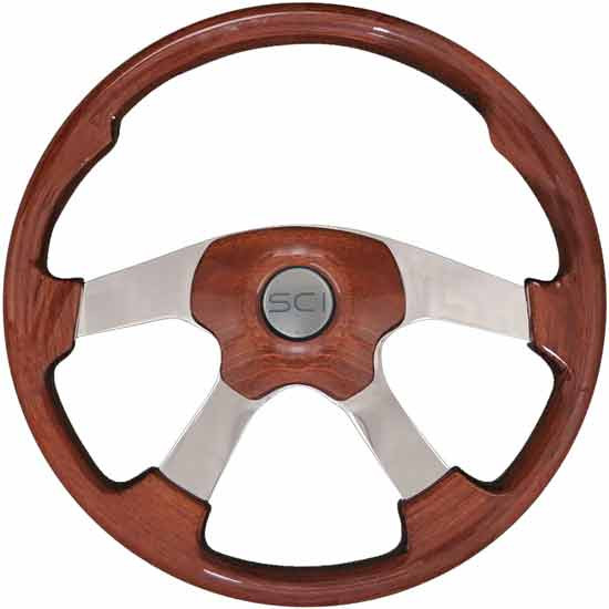 18 Inch Aluminum 4 Spoke Dark Mahogany Wildwood Steering Wheel Kit With Matching Horn Pad