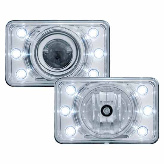 4 X 6 Inch Rectangular Crystal Projection Headlight With 6 White LED Position Lights