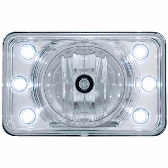 4 X 6 Inch Rectangular Crystal Projection Headlight With 6 White LED Position Lights