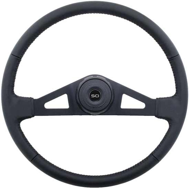 20 Inch Black 2 Spoke Black Top Grain Leather Steering Wheel Kit With Matching Bezel & Black Horn