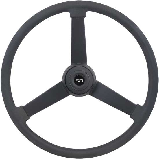 20 Inch Black 3 Spoke Black Top Grain Leather Hoss Steering Wheel Kit With Matching Bezel & Horn Button