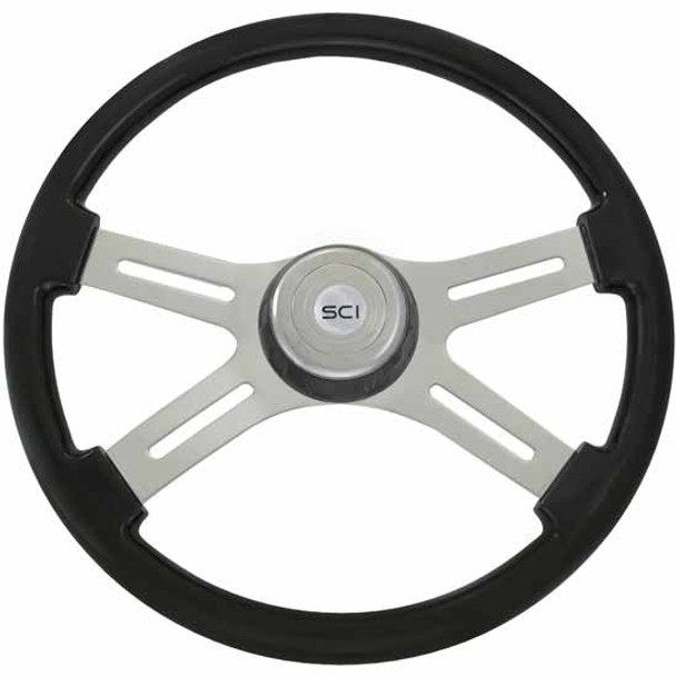 18 Inch Chrome 4 Spoke Black Painted Wood Steering Wheel Kit With Chrome Horn Button
