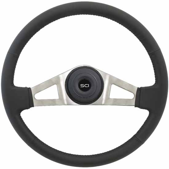 18 Inch Nickel 2 Spoke Black Top Grain Leather Marion Steering Wheel Kit With Black Bezel & Horn