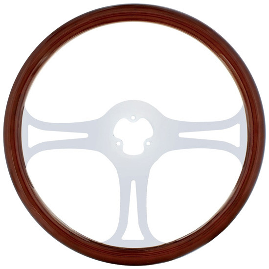 18 Inch Chrome 3 Spoke Blade Cutout Wood Steering Wheel Kit