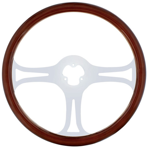 18 Inch Chrome 3 Spoke Blade Cutout Wood Steering Wheel Kit