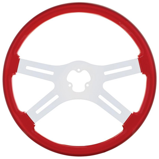 18 Inch Chrome 4 Spoke Red Wood Steering Wheel Kit