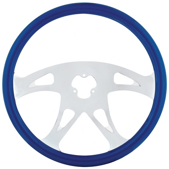 18 Inch Chrome 4 Spoke With Triangle Cutout Blue Wood Steering Wheel Kit