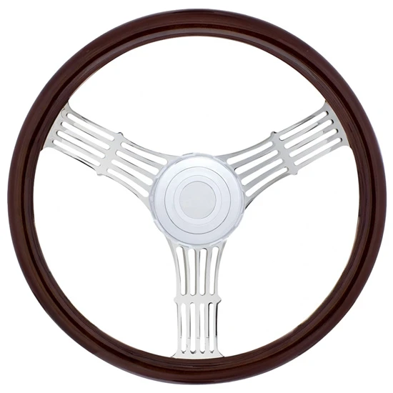 18 Inch Chrome 3 Spoke Banjo Cutout Wood Steering Wheel Kit