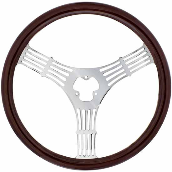 18 Inch Chrome 3 Spoke Banjo Cutout Wood Steering Wheel Kit