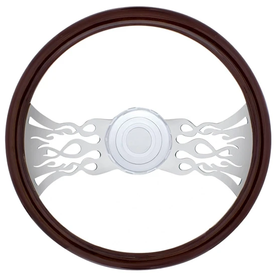 18 Inch Chrome 2 Spoke Inferno Cutout Wood Steering Wheel Kit