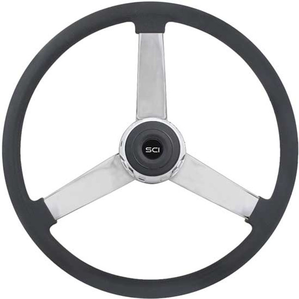 20 Inch Chrome 3 Spoke Black Poly Lawrence Steering Wheel Kit With Chrome Bezel & Black Horn