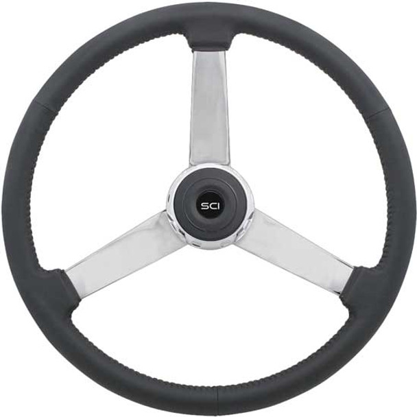 20 Inch Chrome 3 Spoke Black Top Grain Leather The General Steering Wheel Kit With Chrome Bezel