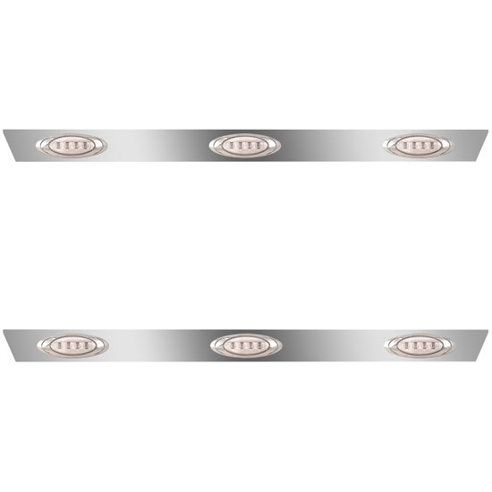 4 Inch Stainless Steel Cab Panels W/ 6 P1 Amber/Clear LEDs For Peterbilt 386 W/ Cab-Mount Exhaust