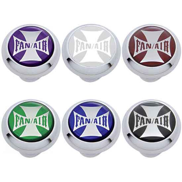 Chrome Fan/Air Dash Knobs With Maltese Cross Sticker Chrome Fan/Air Dash Knobs With Maltese Cross Sticker