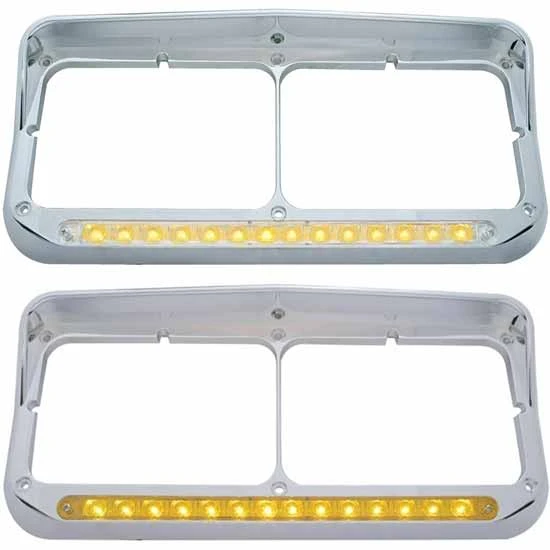 Chrome Dual Headlight Bezel With Visor, Amber LED Strip