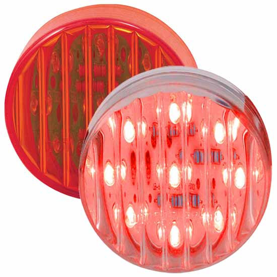 2 Inch Round Red LED Clearance Marker Light With 9 Diodes and Ribbed Lens