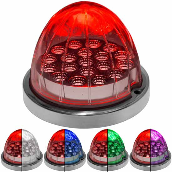 3.5 X 3 Inch Red LED Marker, Turn To Auxiliary Light With 19 Diodes, Clear Watermelon Style Lens
