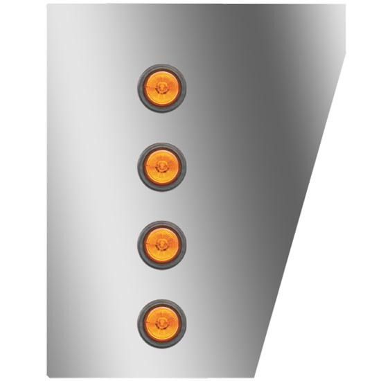 Stainless Steel Cowl Panels W/ 2 Inch Amber/Amber LEDs For Use W/ Extended Cab Panels For Peterbilt 378, 379