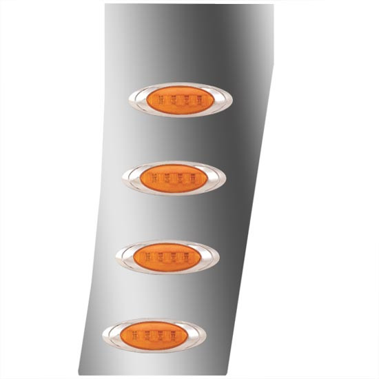 3 Inch Stainless Steel Standard Cowl Panels W/ 8 Amber/Amber P1 LEDs For Peterbilt 388, 389