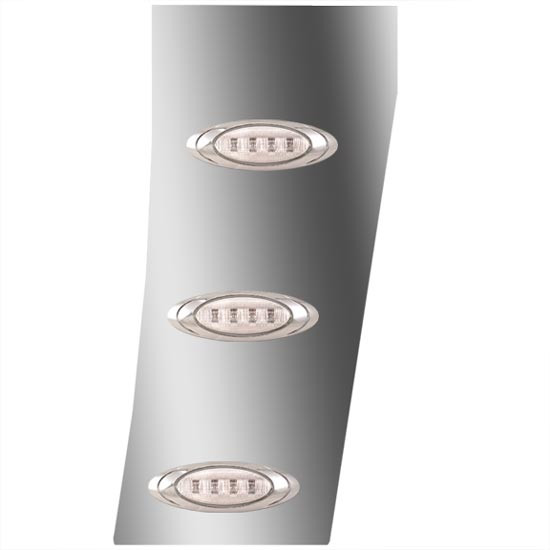 Stainless Steel Cowl Panels W/ 6 P1 Amber/Clear LEDs For Peterbilt 388/389 Short Hood W/ 3 Inch Extended Cab Panels