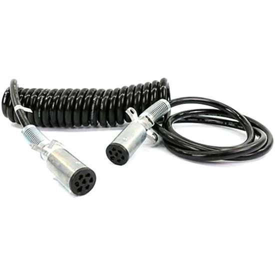 TPHD 7 Way Black Coiled Trailer Cord With Metal Ends