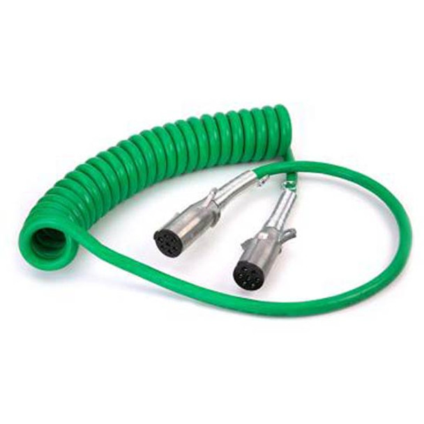 7 Way Green Coiled Trailer Cord With Metal Ends - Length Options