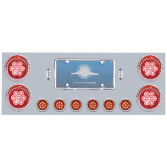 Stainless Steel Center Light Panel With 4 - 4 Inch, 6 - 2 Inch Flat Red LED Lights W/Options