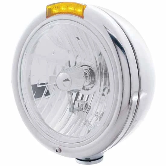 Chrome Classic Style Headlight With Upper Turn Signal Options For Peterbilt, Freightliner, International & Mack