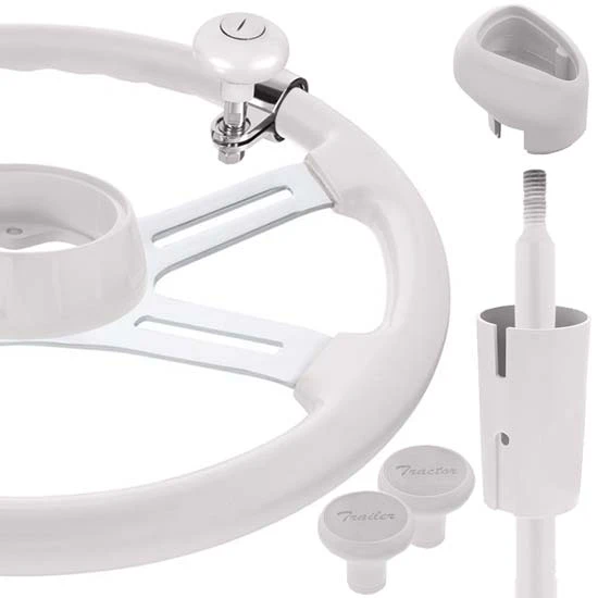 Pearl White 18 Inch Steering Wheel Kit With Matching Shifter Accessories & Dash Knobs